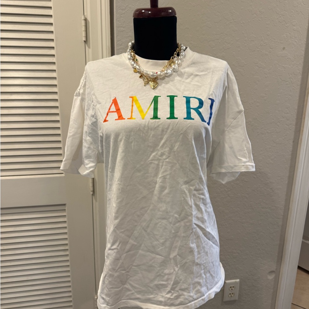 AMIRI White Tee with Multicolor Logo
